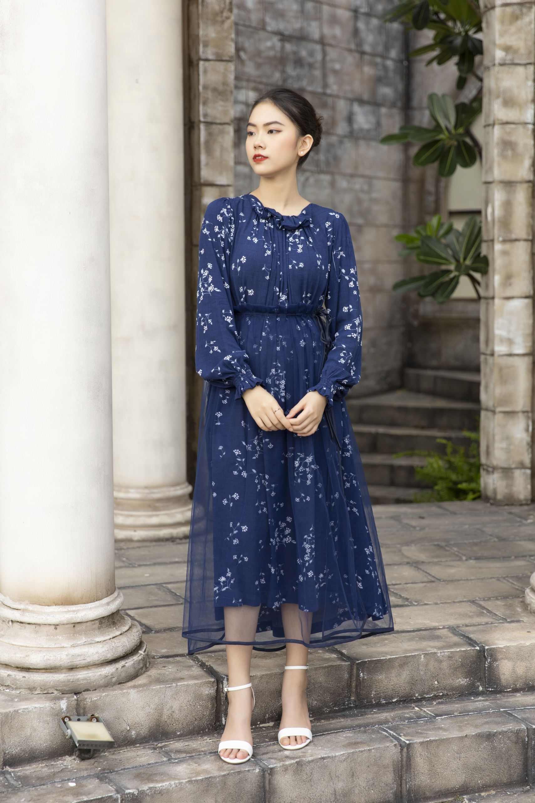 Đầm Midi Floral White Phối Ren - Ảnh 10