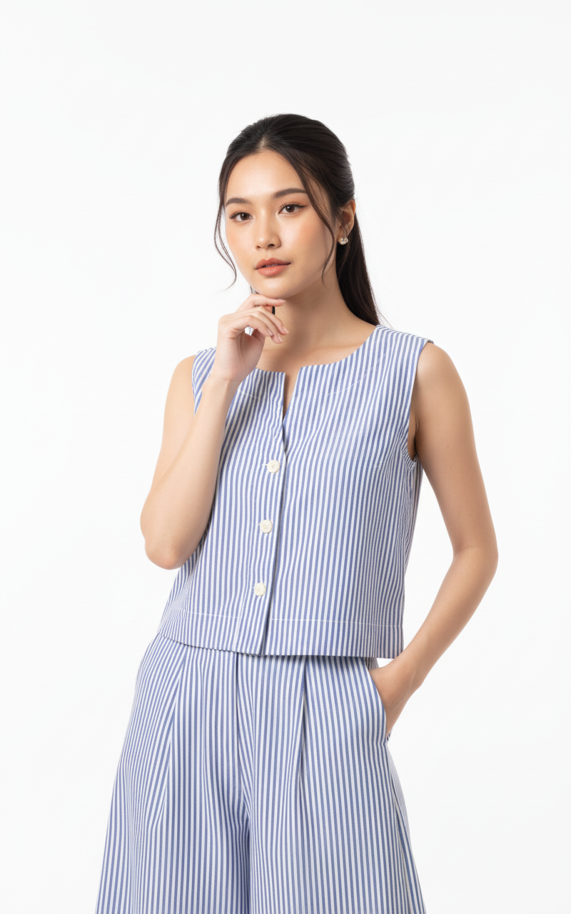 Set Đồ Nữ Kẻ Sọc Thanh Lịch - Ảnh 2