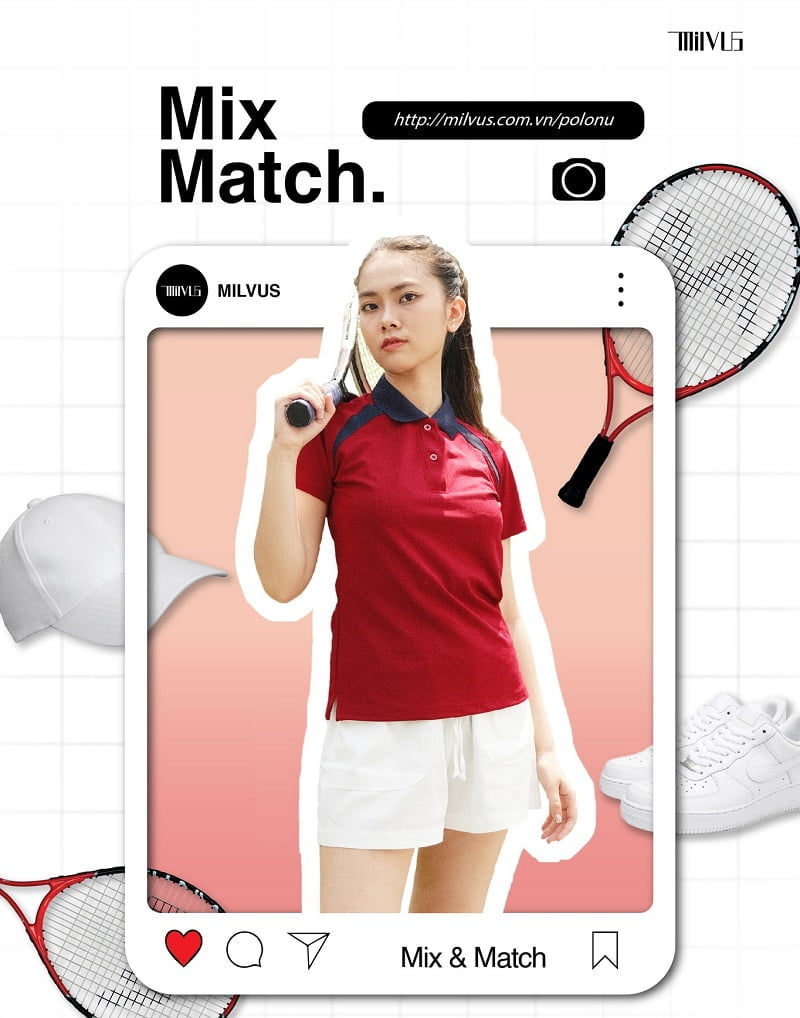 Cách phối đồ nữ đẹp áo polo với chân váy tennis