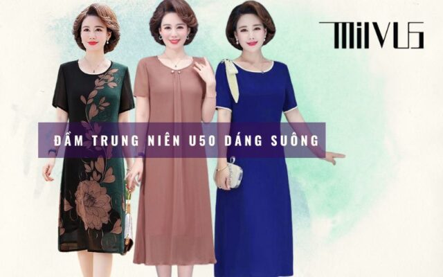 Mẫu đầm cho người trung niên U50 dáng suông tạo vẻ đẹp đằm thắm