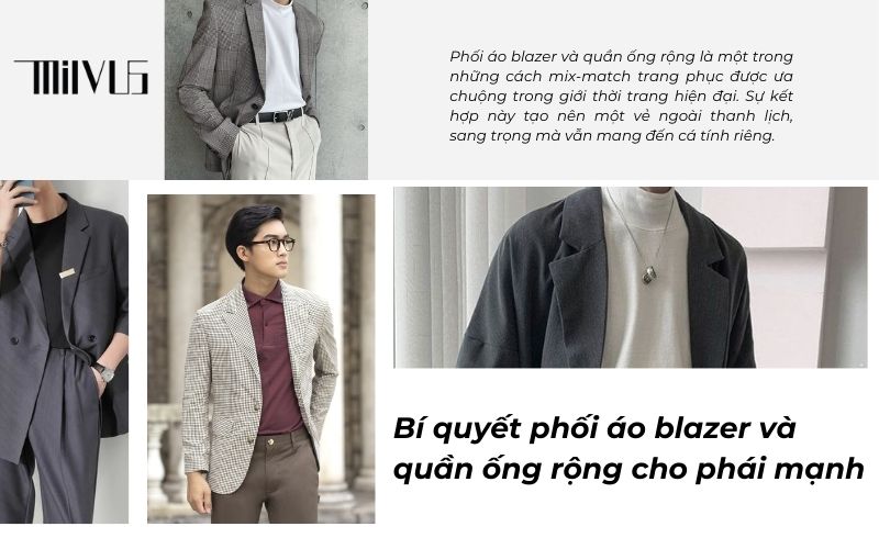 Phối áo blazer với quần ống rộng