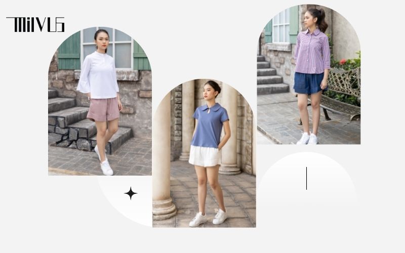 phối áo sơ mi với quần short nữ