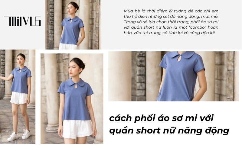 phối áo sơ mi với quần short nữ