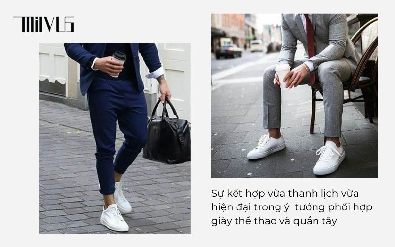 Giày mang với quần tây