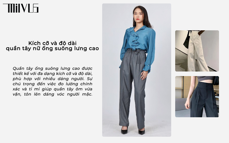 Quần tây nữ ống suông lưng cao