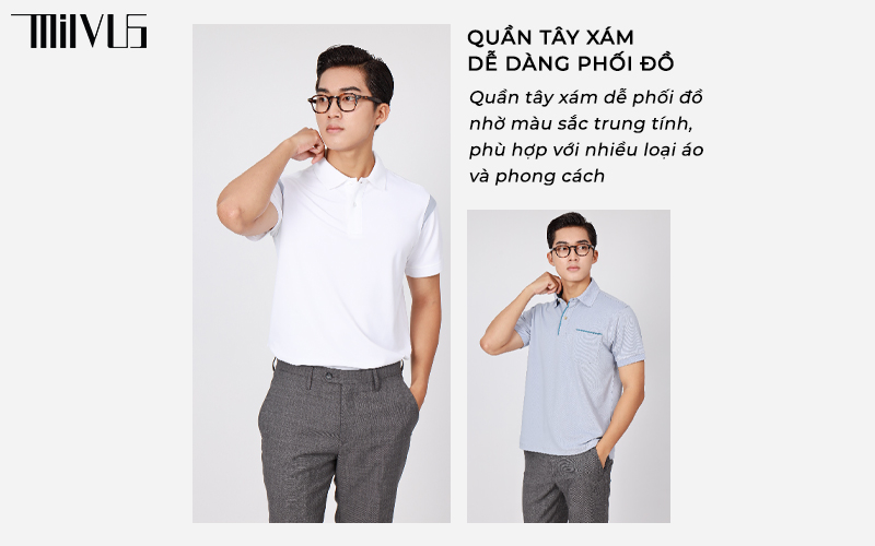 Quần tây xám phối áo màu gì