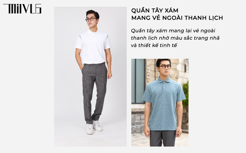 Quần tây xám phối áo màu gì