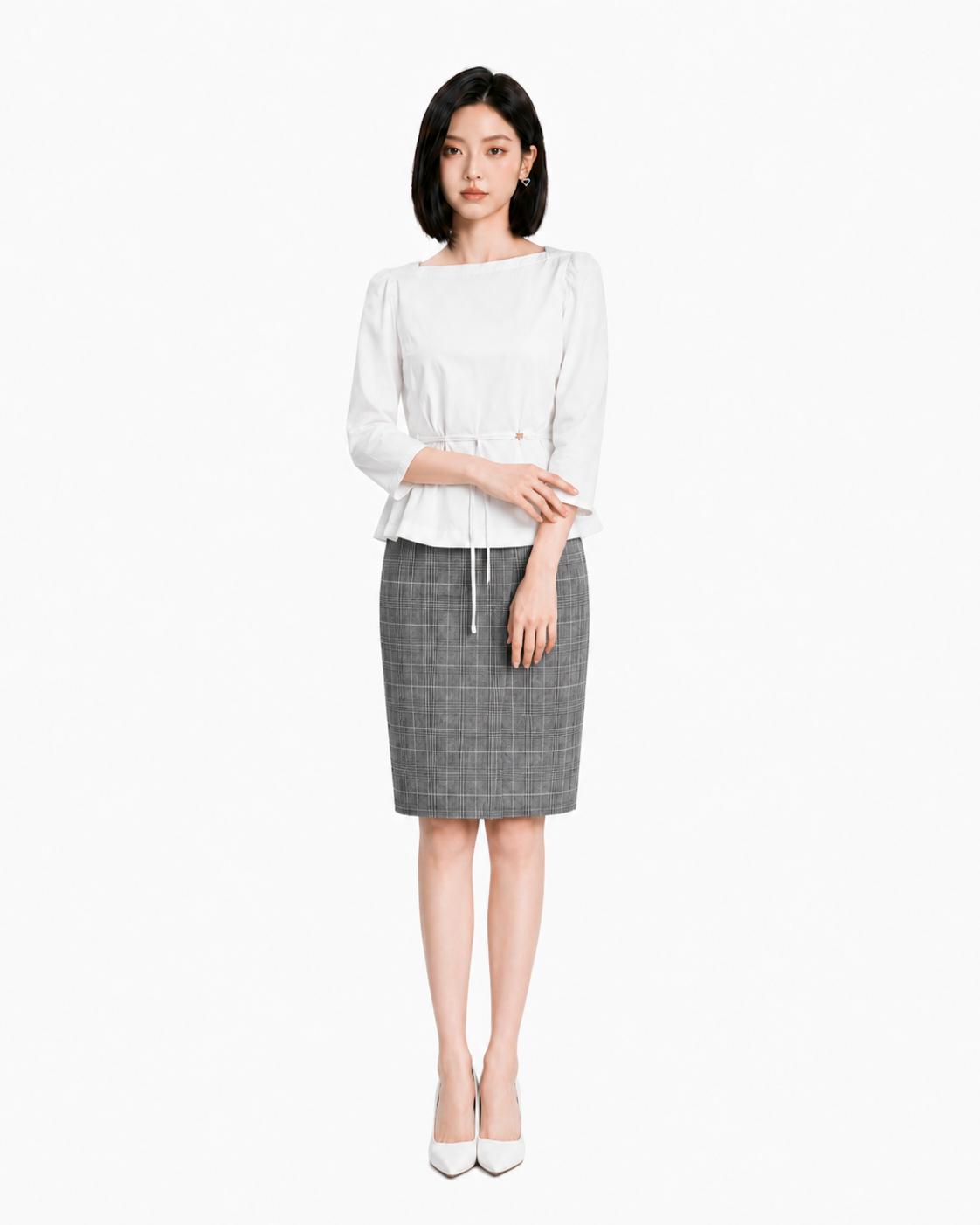 Chân Váy Xẻ Tà Plaid Office Wear - Ảnh 3