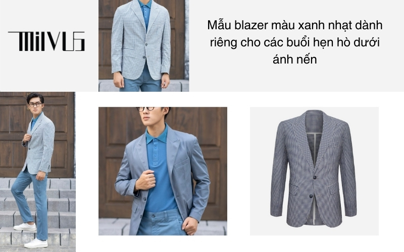 Mẫu blazer màu xanh nhạt dành riêng cho các buổi hẹn hò dưới ánh nến