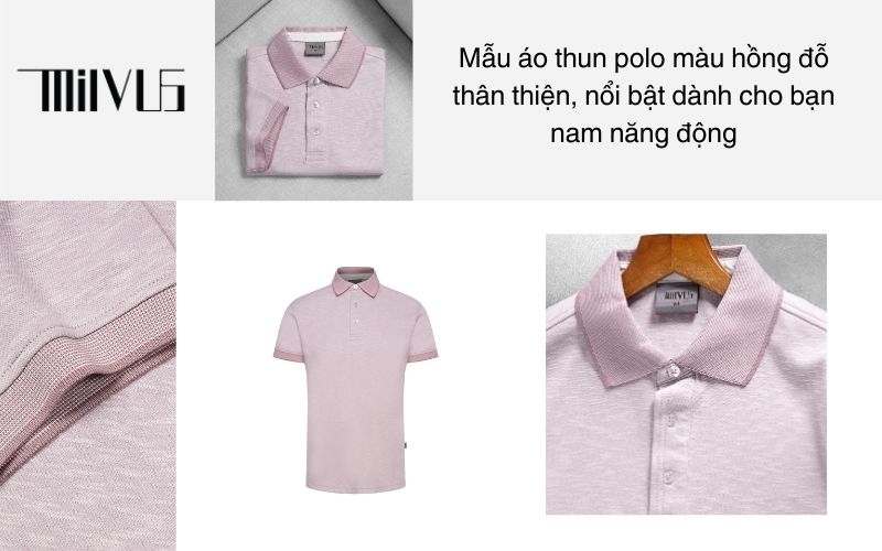 Mẫu áo thun polo màu hồng đỗ thân thiện, nổi bật dành cho bạn nam năng động