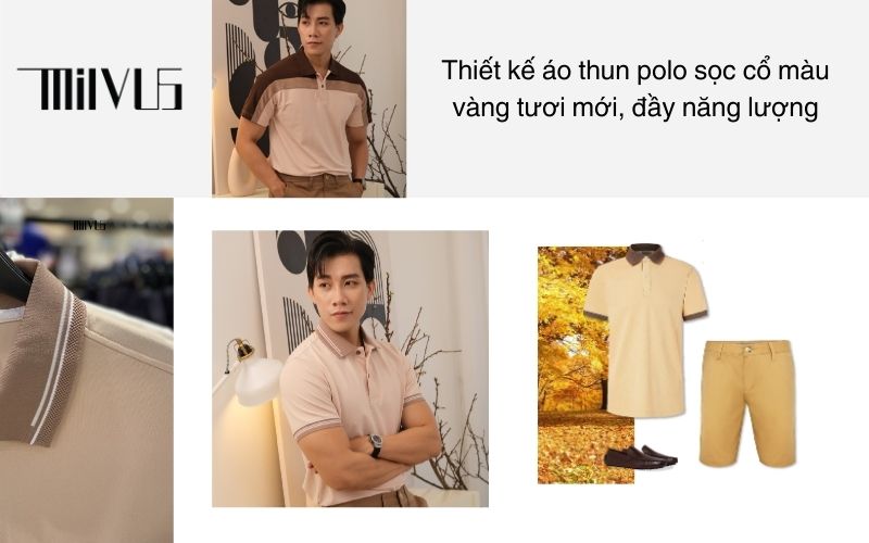 Thiết kế áo thun polo sọc cổ màu vàng tươi mới, đầy năng lượng