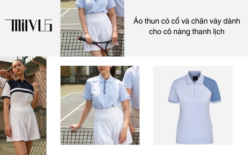 Áo thun có cổ và chân váy dành cho cô nàng thanh lịch