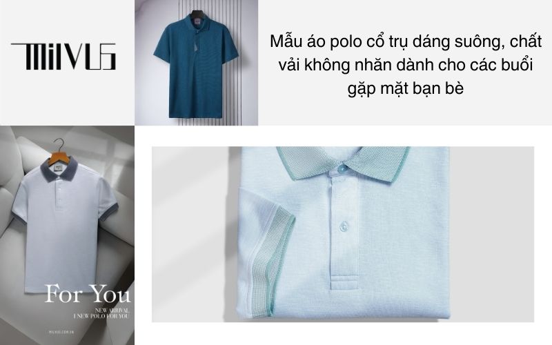 Mẫu áo polo cổ trụ dáng suông, chất vải không nhăn dành cho các buổi gặp mặt bạn bè