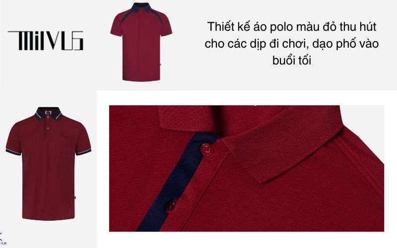 Thiết kế áo polo màu đỏ thu hút cho các dịp đi chơi, dạo phố vào buổi tối