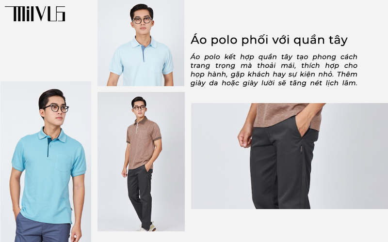 Áo thun polo phối với quần tây