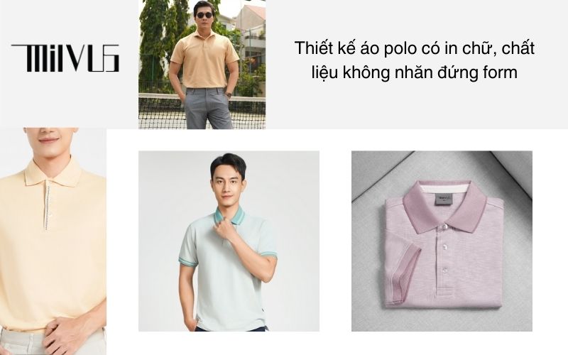 Thiết kế áo polo có in chữ, chất liệu không nhăn đứng form