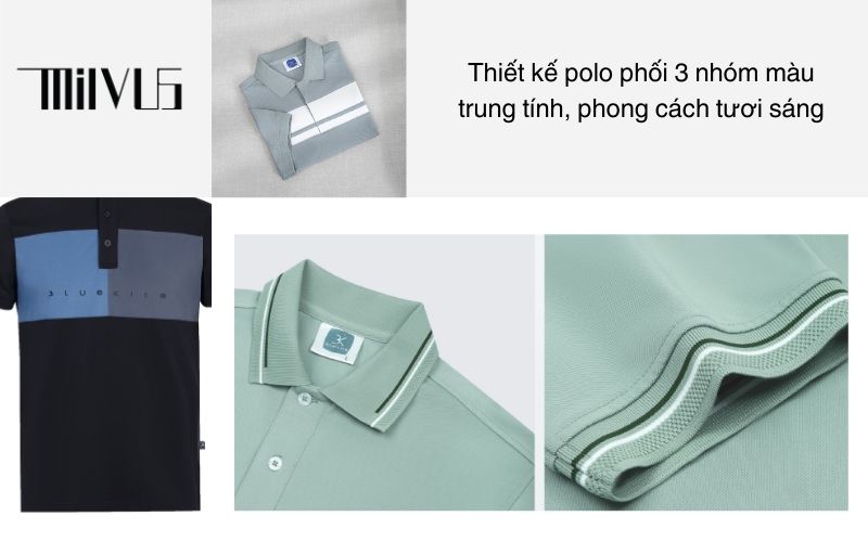 Thiết kế polo phối 3 nhóm màu trung tính, phong cách tươi sáng