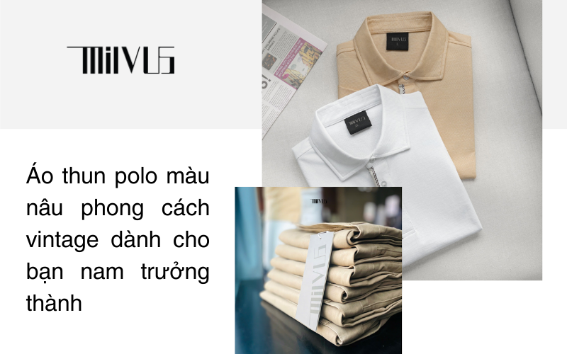 Áo thun polo màu nâu phong cách vintage dành cho bạn nam trưởng thành