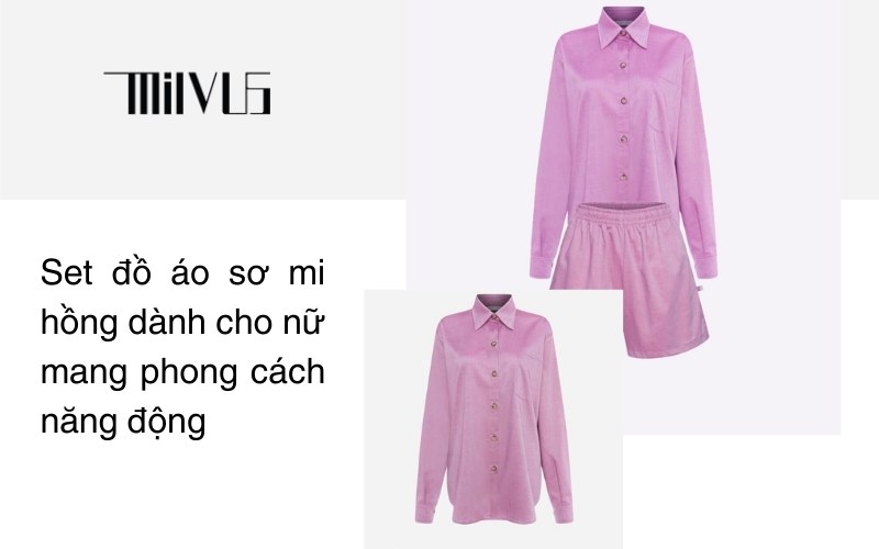 Set đồ áo sơ mi hồng dành cho nữ mang phong cách năng động