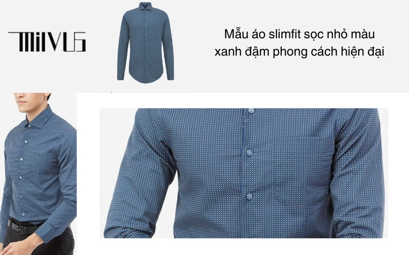 Mẫu áo slimfit sọc nhỏ màu xanh đậm phong cách hiện đại