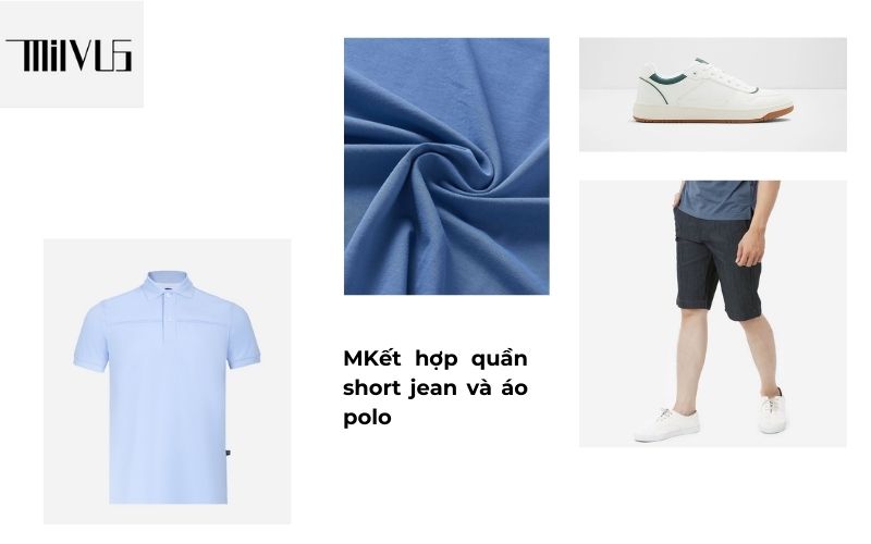 Áo polo kết hợp cùng quần short jean năng động