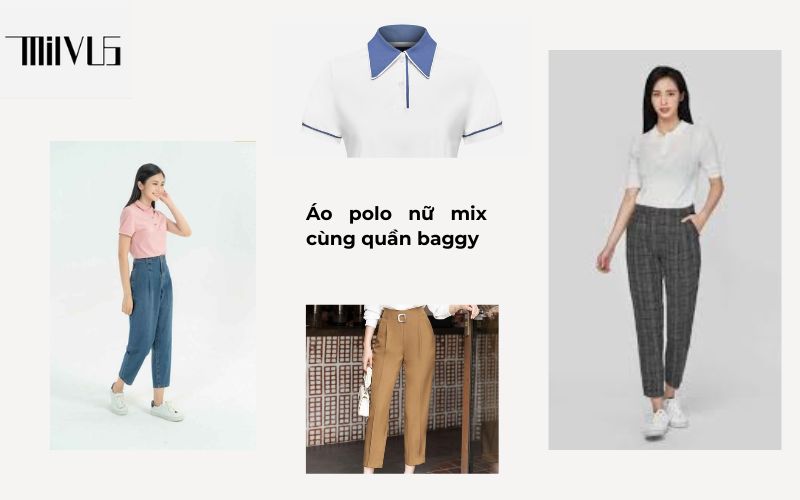 Áo polo nữ cùng quần baggy