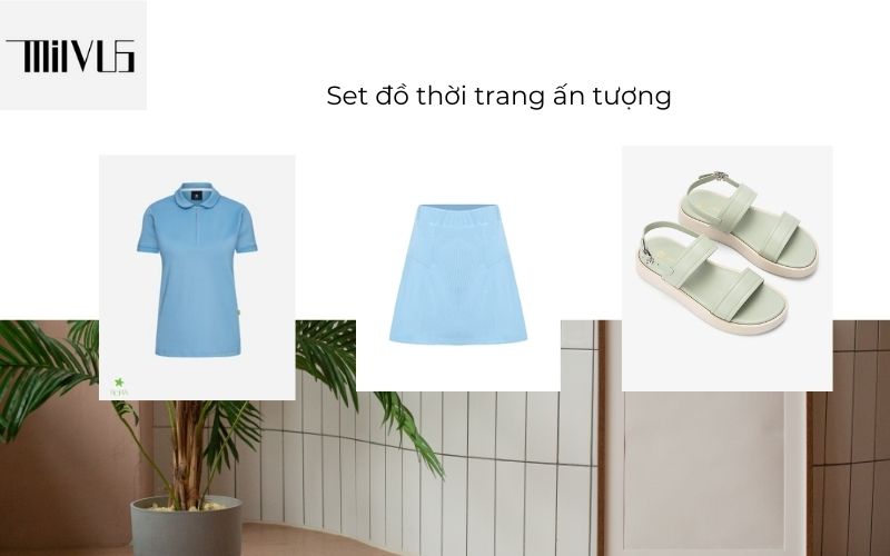 Set đồ trẻ trung cùng chân váy chữ A và áo polo