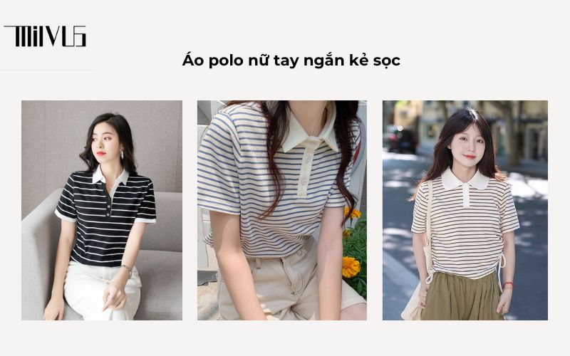 Áo polo nữ tay ngắn kẻ sọc ấn tượng