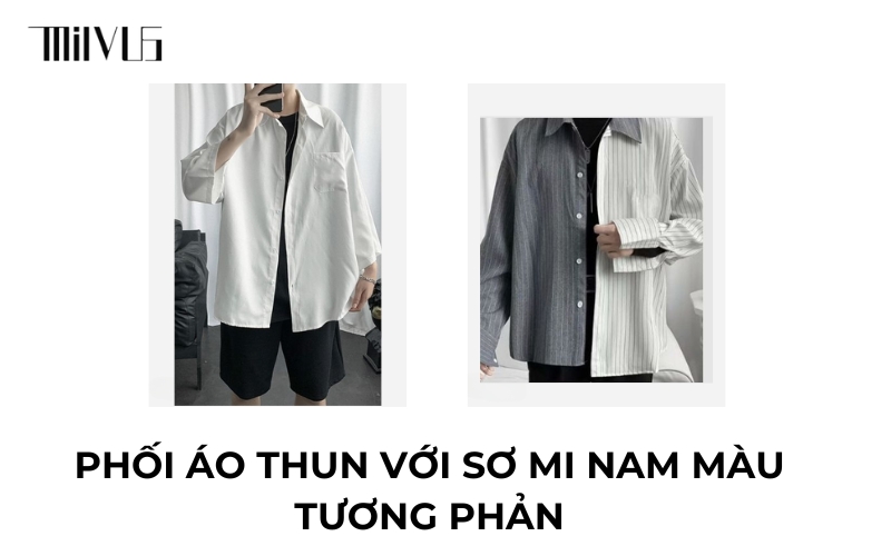 Phối áo thun với sơ mi nam màu tương phản
