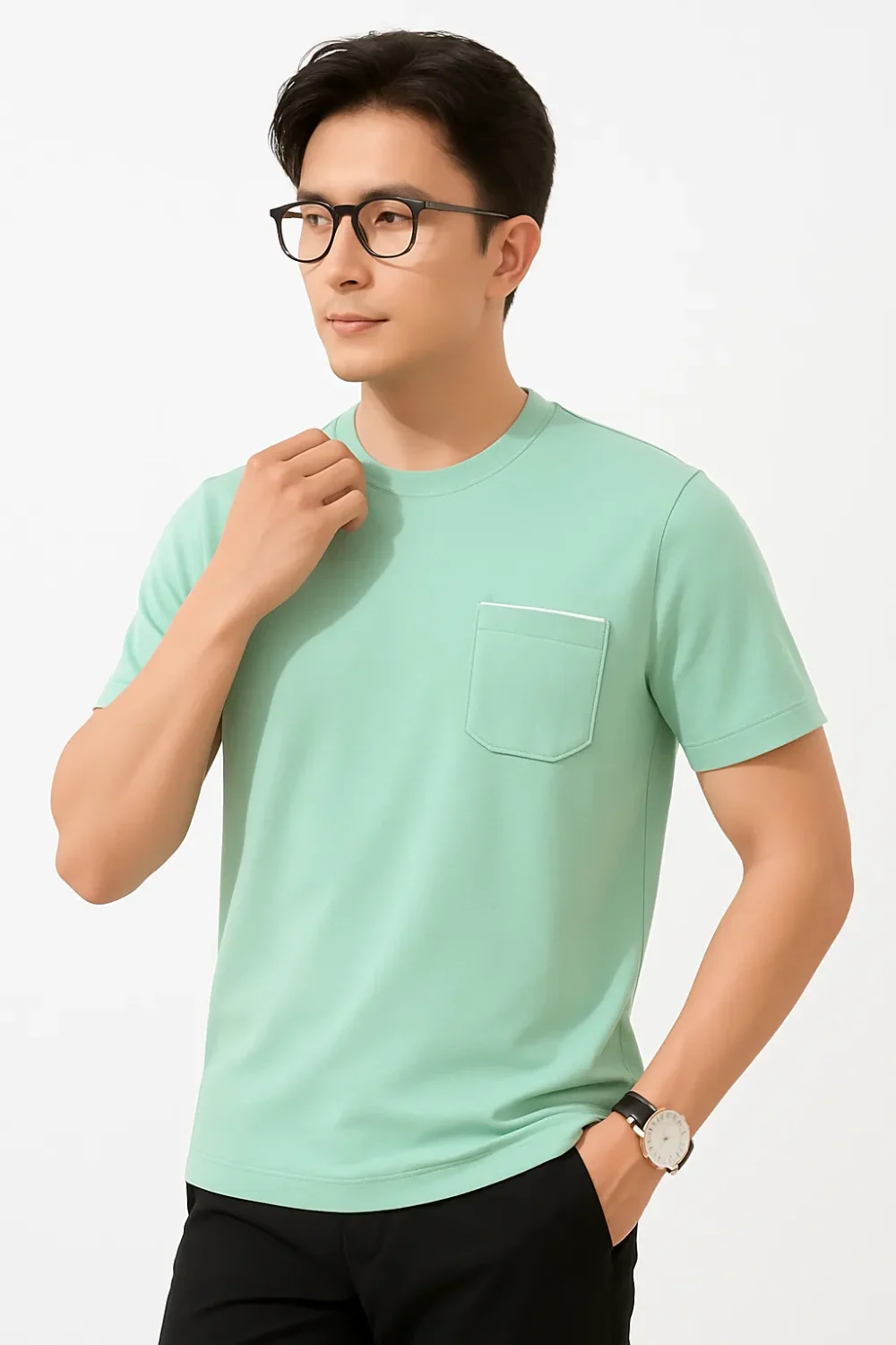 Áo Thun Nam T-Shirt Basic Túi Viền Nhiều Màu Cotton Mềm Mịn Co Giãn MVT457M - Ảnh 11