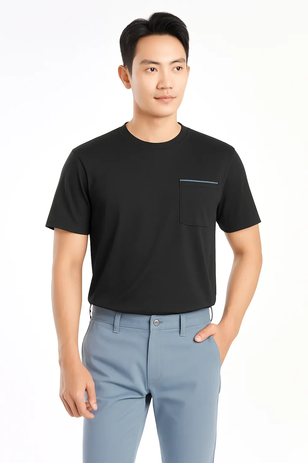 Áo Thun Nam T-Shirt Basic Túi Viền Nhiều Màu Cotton Mềm Mịn Co Giãn MVT457M - Ảnh 10