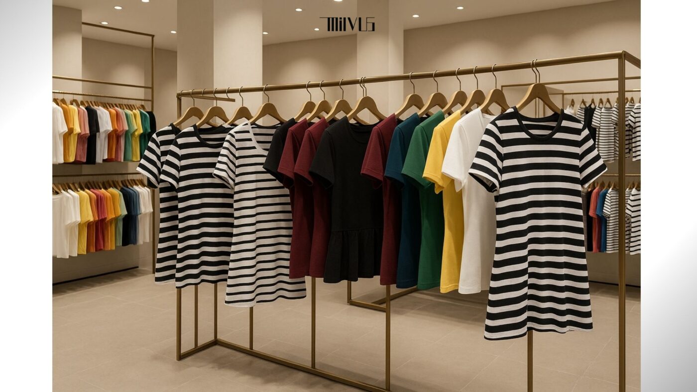 Áo Thun Nữ Phối Sọc Màu Đen Trắng Trẻ Trung