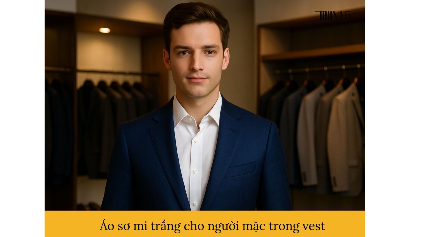 Áo sơ mi trắng cho người mặc trong vest