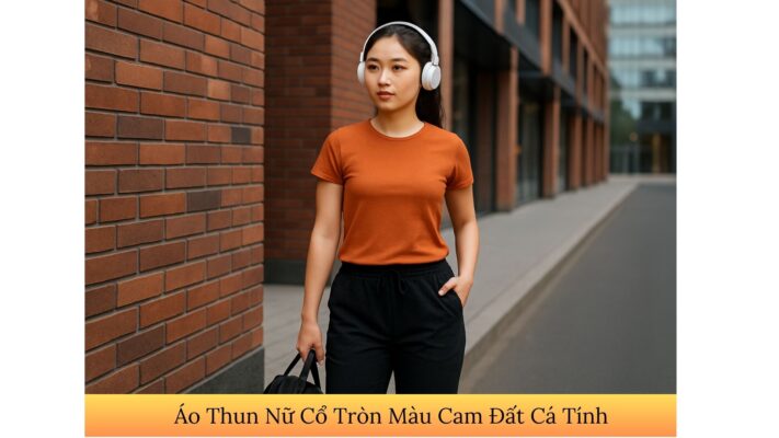Áo Thun Nữ Cổ Tròn Màu Cam Đất Cá Tính