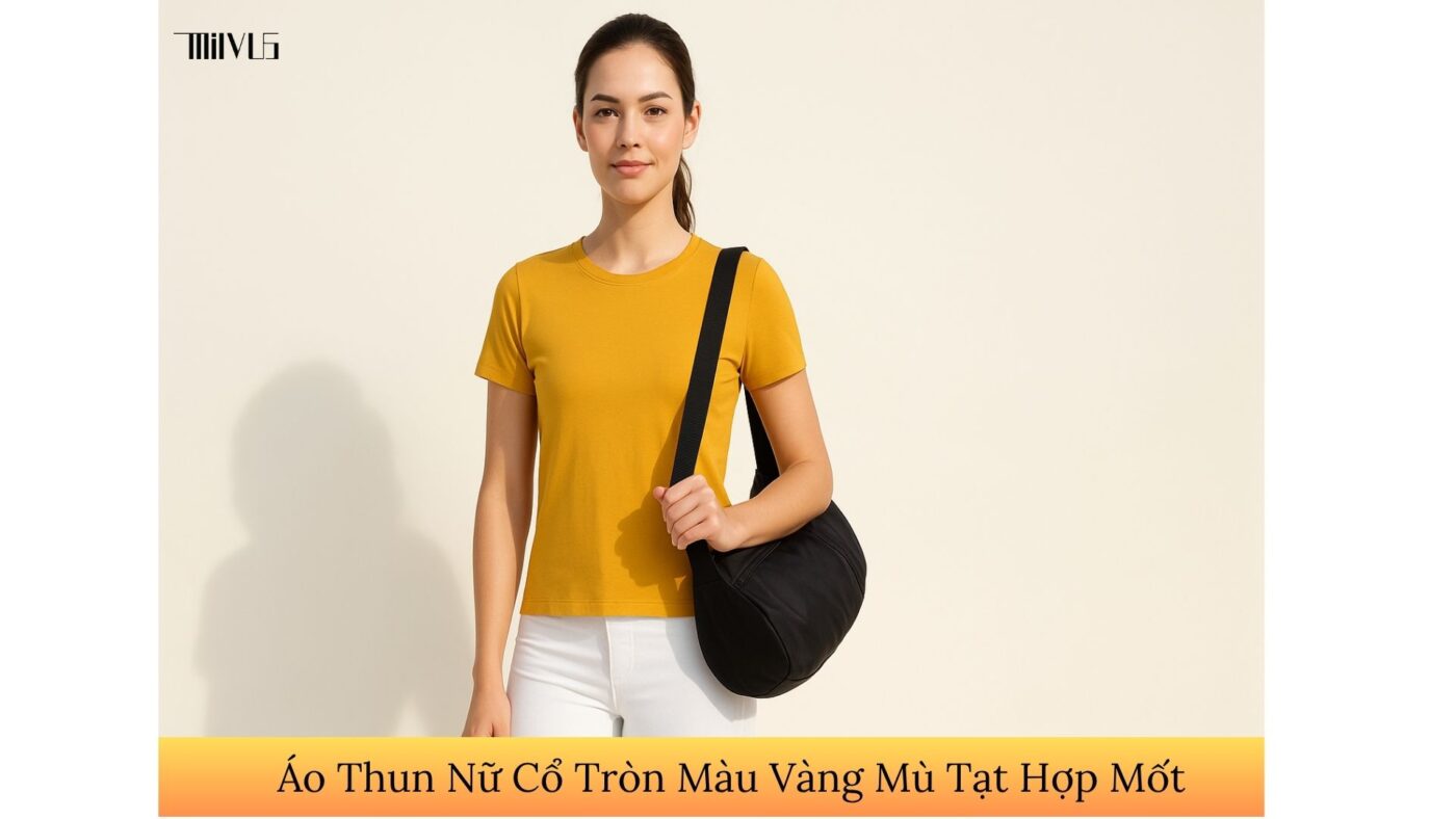 Áo Thun Nữ Cổ Tròn Màu Vàng Mù Tạt Hợp Mốt
