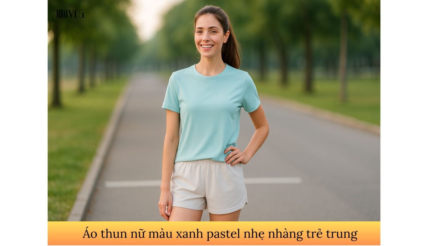 Áo thun nữ màu xanh Pastel nhẹ nhàng trẻ trung