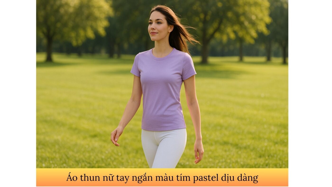 Áo thun nữ tay ngắn màu tím pastel dịu dàng