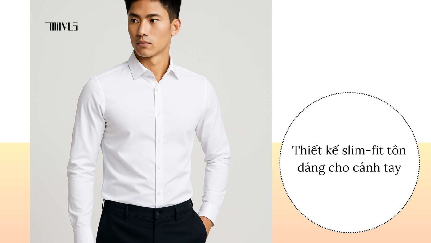 Áo sơ mi trắng cho người tay dài slim-fit – gọn gàng, thanh lịch, hiện đại.