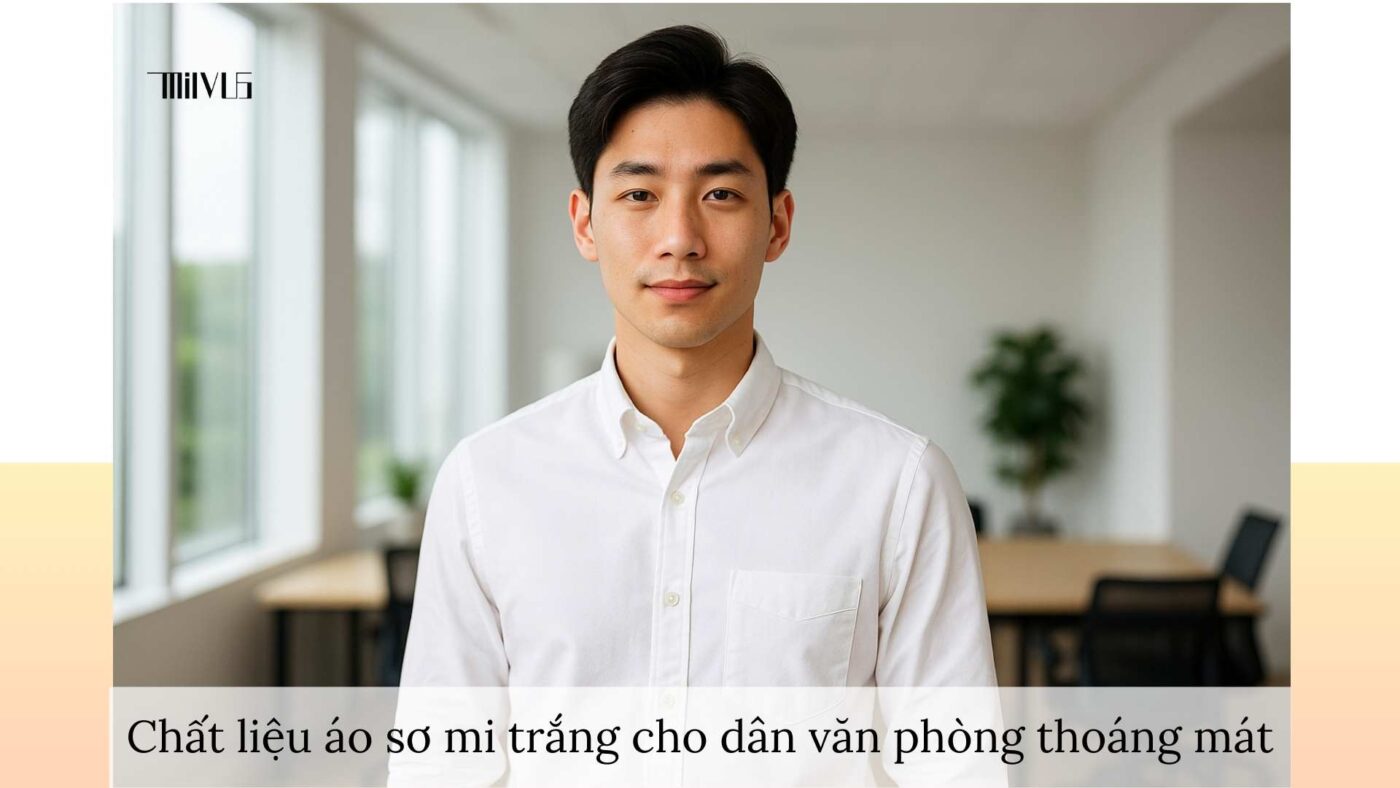Áo sơ mi trắng cho dân văn phòng – chất liệu cotton thoáng mát, dễ chịu.