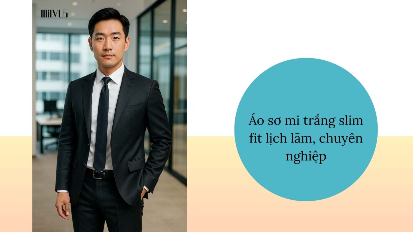 Áo sơ mi trắng cho luật sư nam – slim fit lịch lãm, chuyên nghiệp.