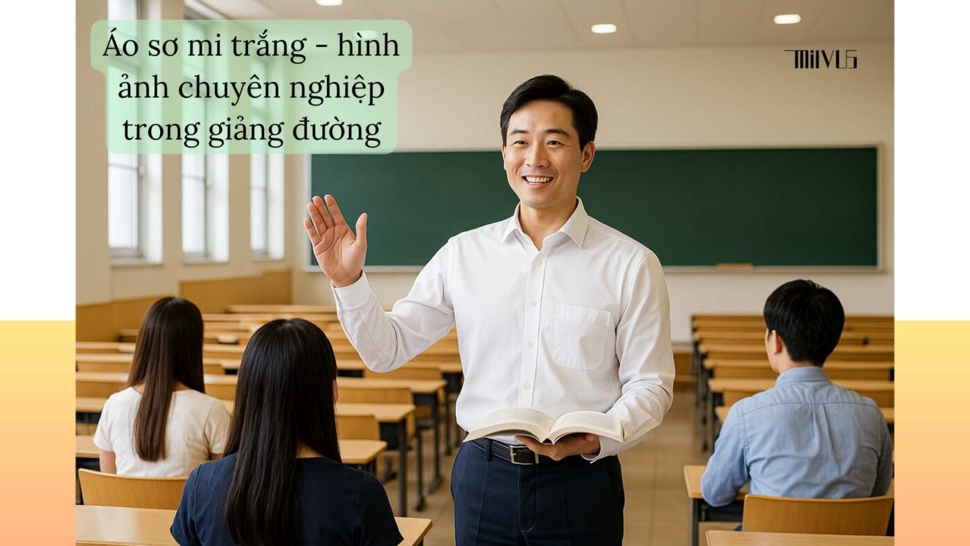Áo sơ mi trắng cho giảng viên đại học – hình ảnh chuyên nghiệp trong giảng đường