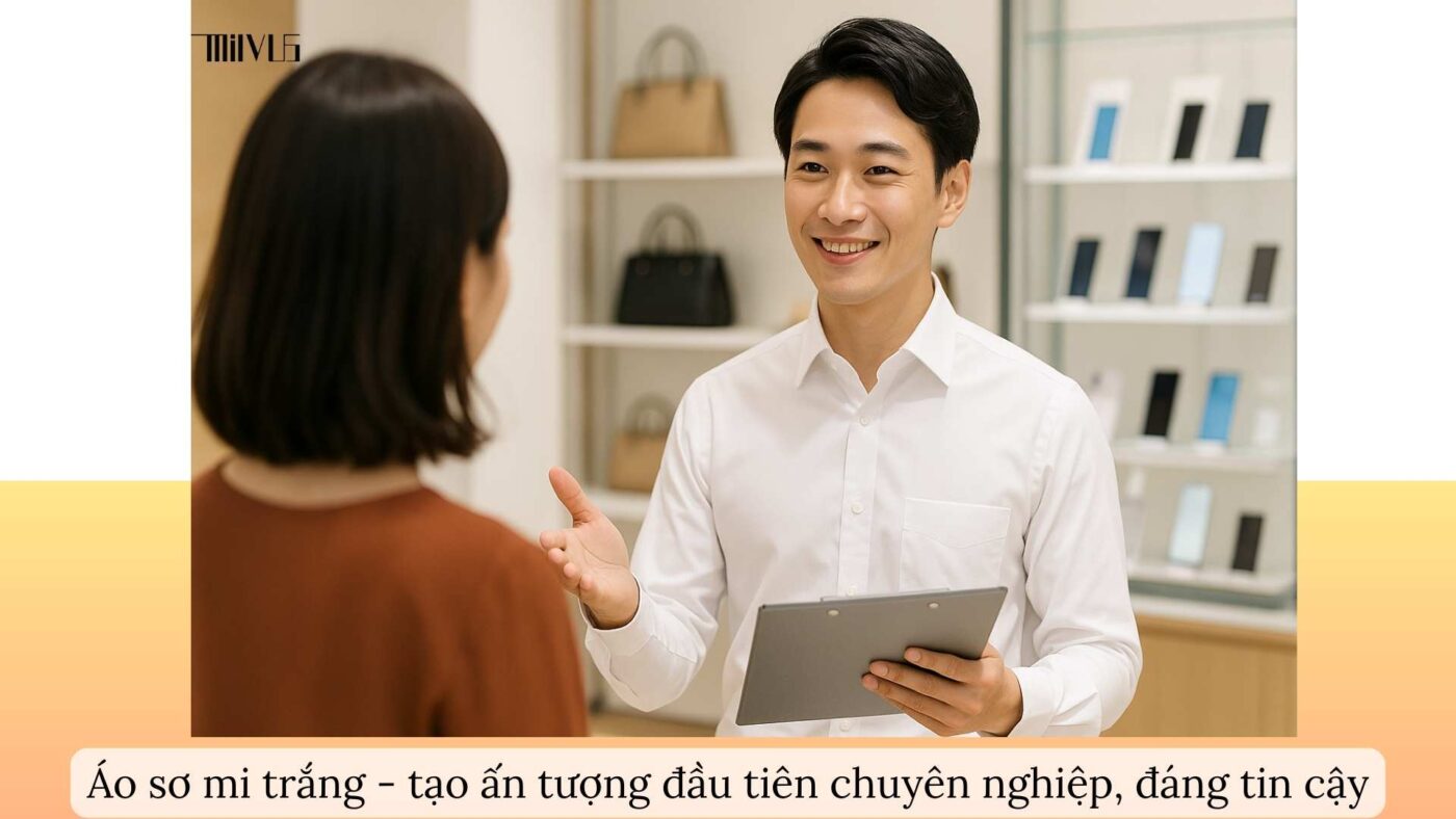 Áo sơ mi trắng cho nhân viên bán hàng – tạo ấn tượng đầu tiên chuyên nghiệp, đáng tin cậy