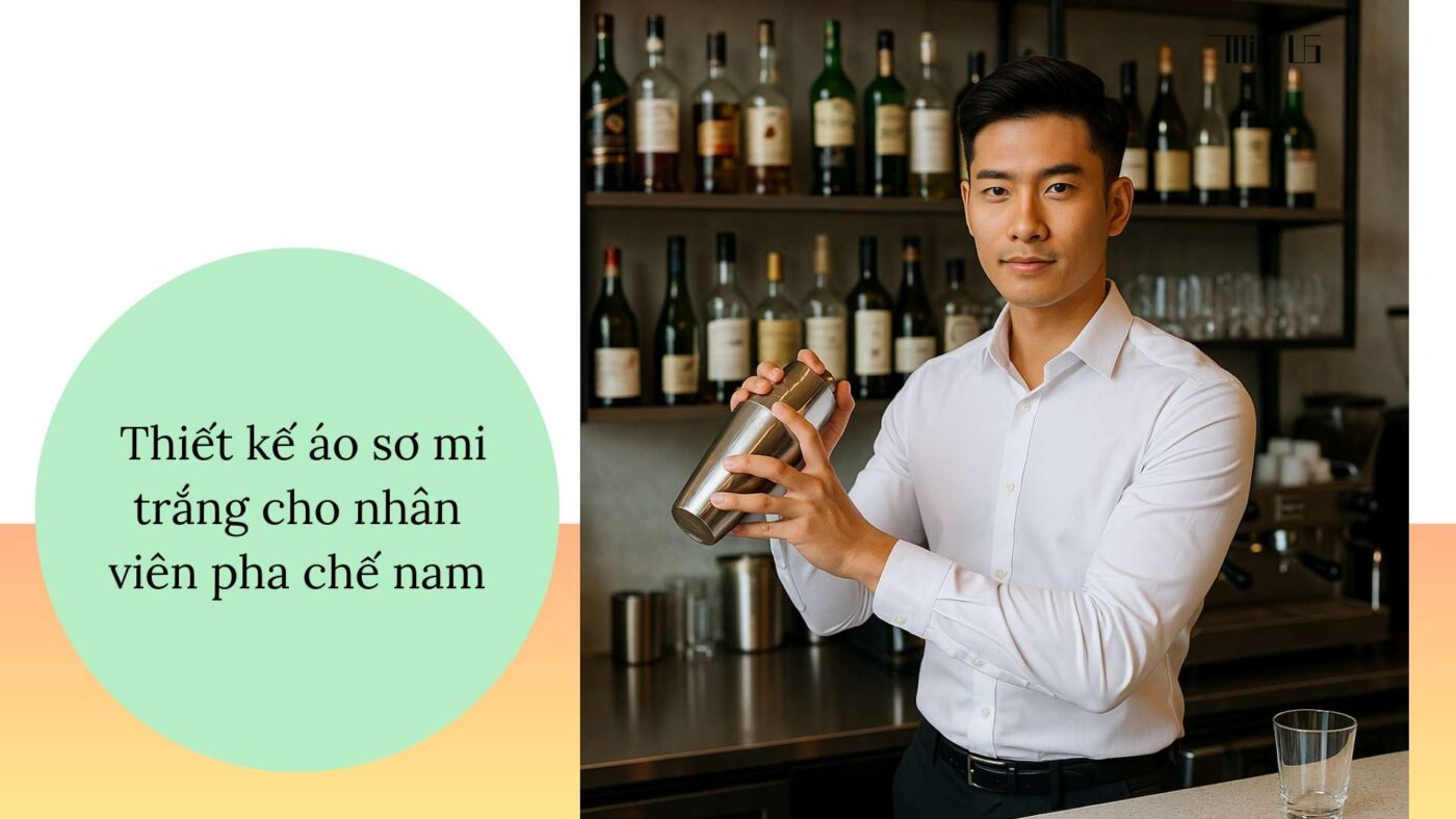 Áo sơ mi trắng cho nhân viên pha chế – kết hợp tạp dề đồng bộ thương hiệu