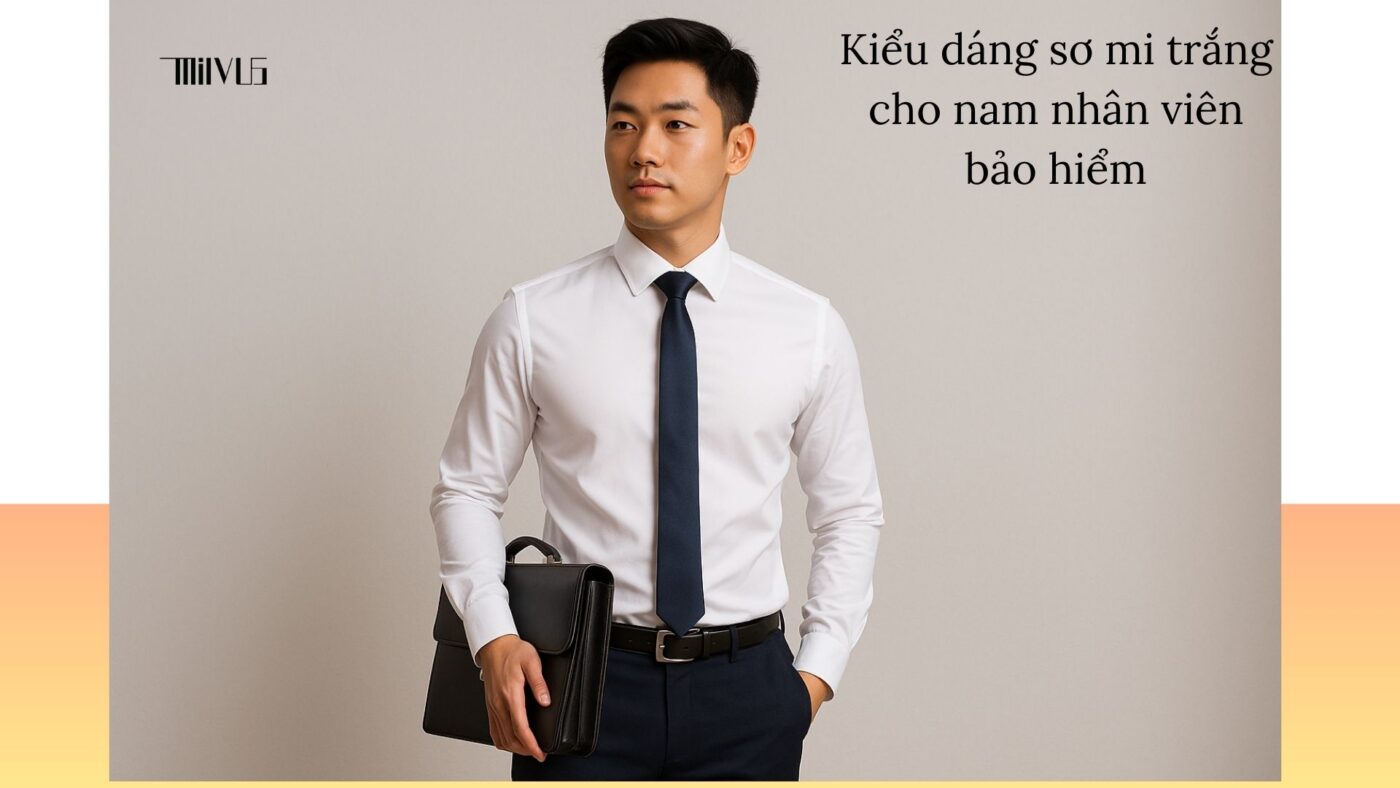 Áo sơ mi trắng cho nam nhân viên bảo hiểm – dáng slim fit thanh lịch.