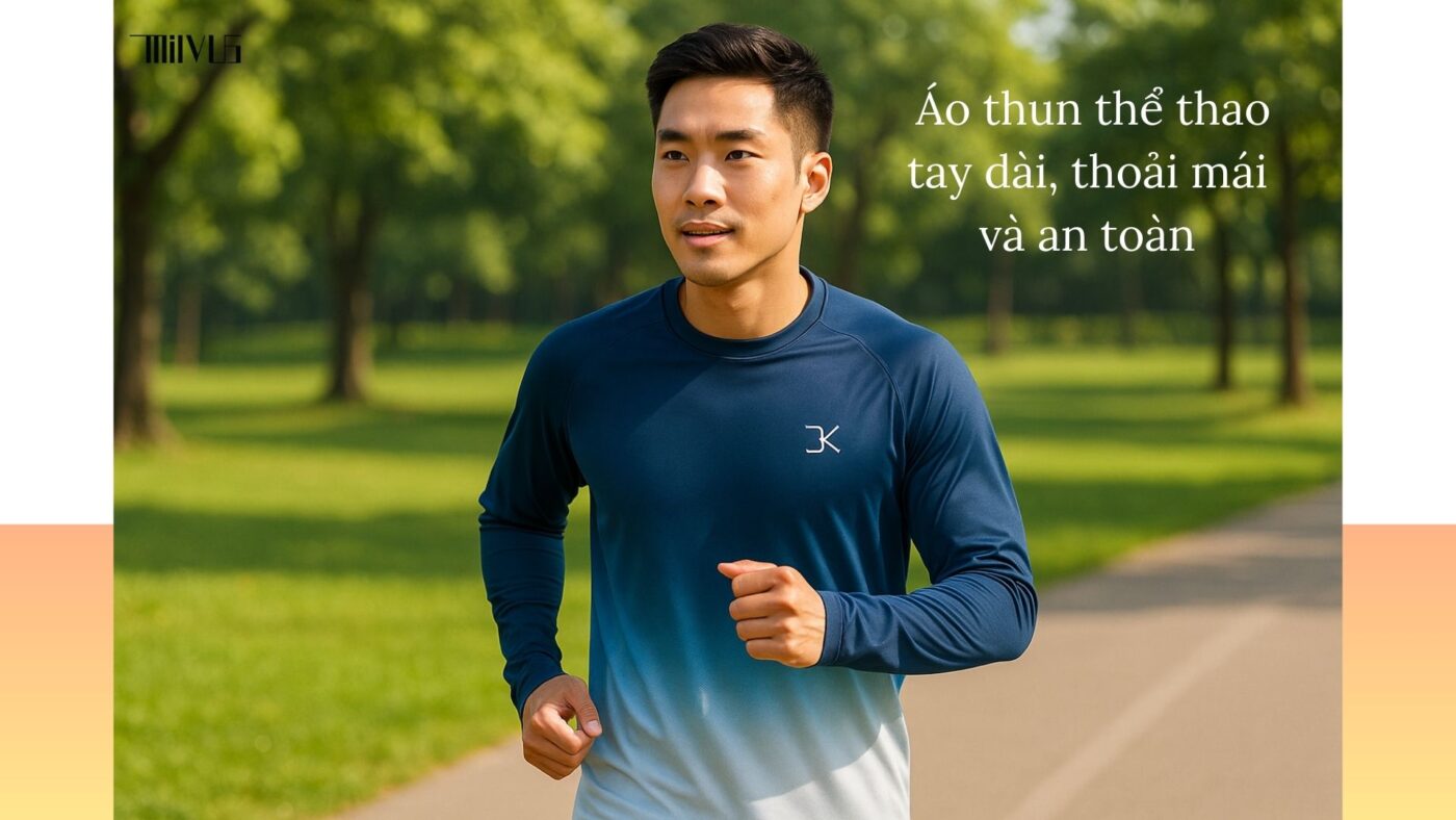 Người tập luyện mặc áo thun thể thao tay dài, thoải mái và an toàn