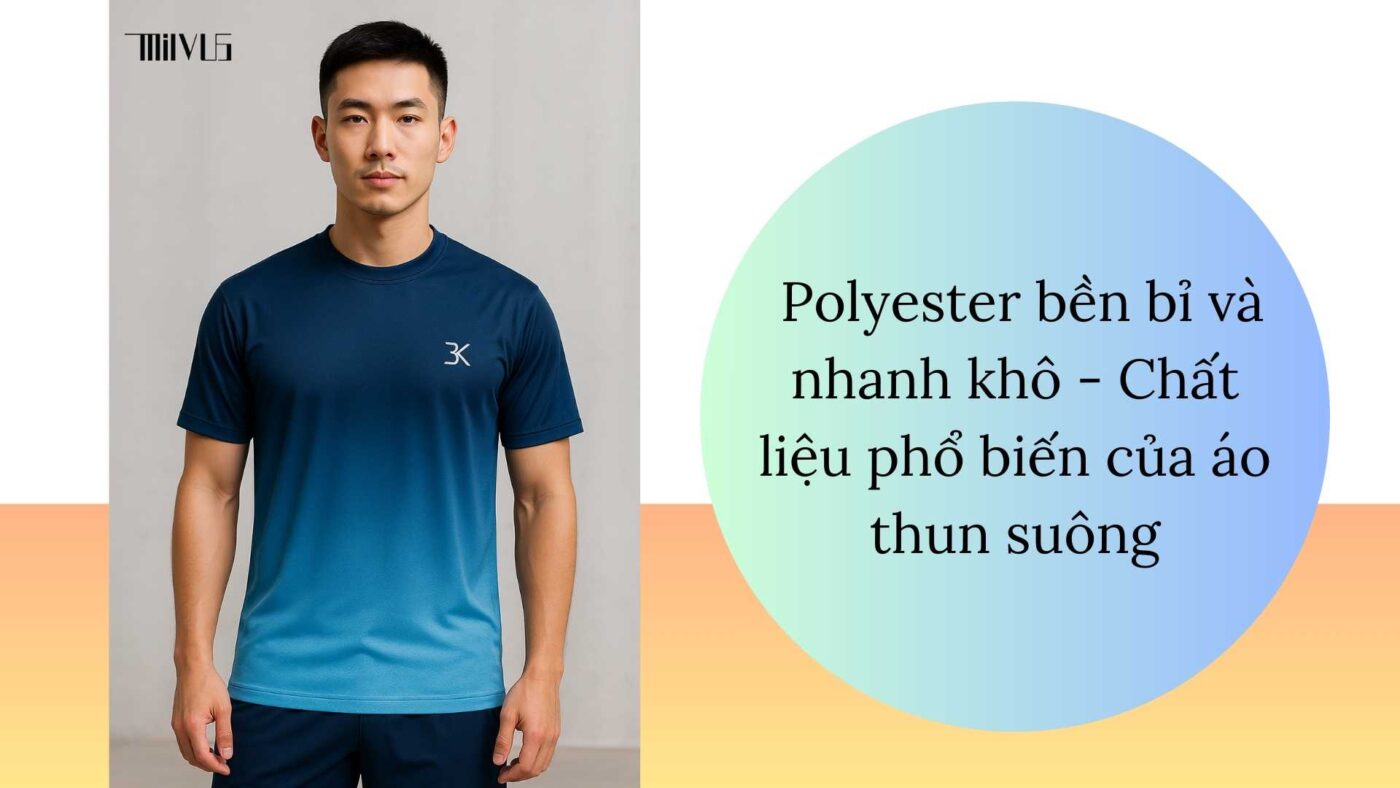 Áo thun thể thao suông xanh đậm chuyển xanh nhạt, chất vải mịn thoáng khí, minh họa chất liệu phổ biến và thoải mái khi vận động.