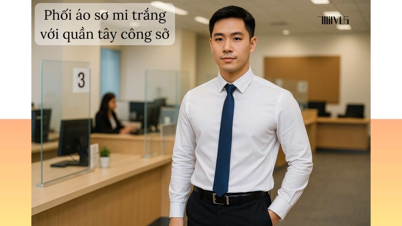 Áo sơ mi trắng cho nhân viên ngân hàng – phối cùng quần tây đen, chuyên nghiệp