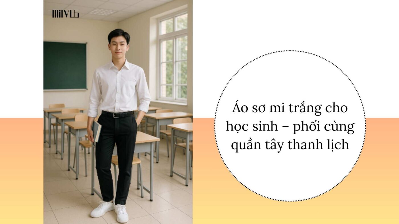 Áo sơ mi trắng cho học sinh – phối cùng quần tây thanh lịch.