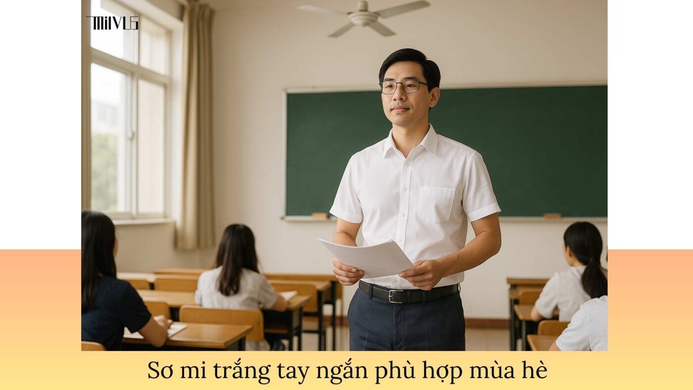 Áo sơ mi trắng tay ngắn cho giảng viên đại học – thoáng mát, gọn gàng mùa hè.