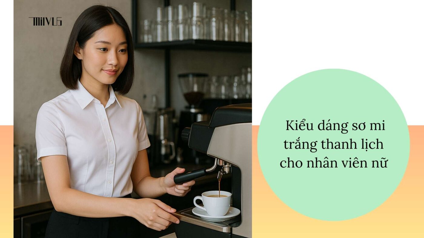 Áo sơ mi trắng cho nhân viên pha chế nữ – thanh lịch, gọn gàng, tinh tế.